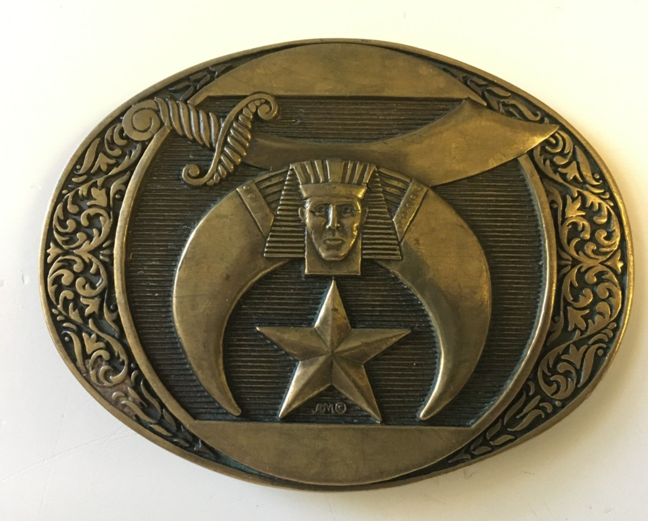 Vintage ADM Solid Brass Masonic Shriner Belt Buckle Award Design USA made