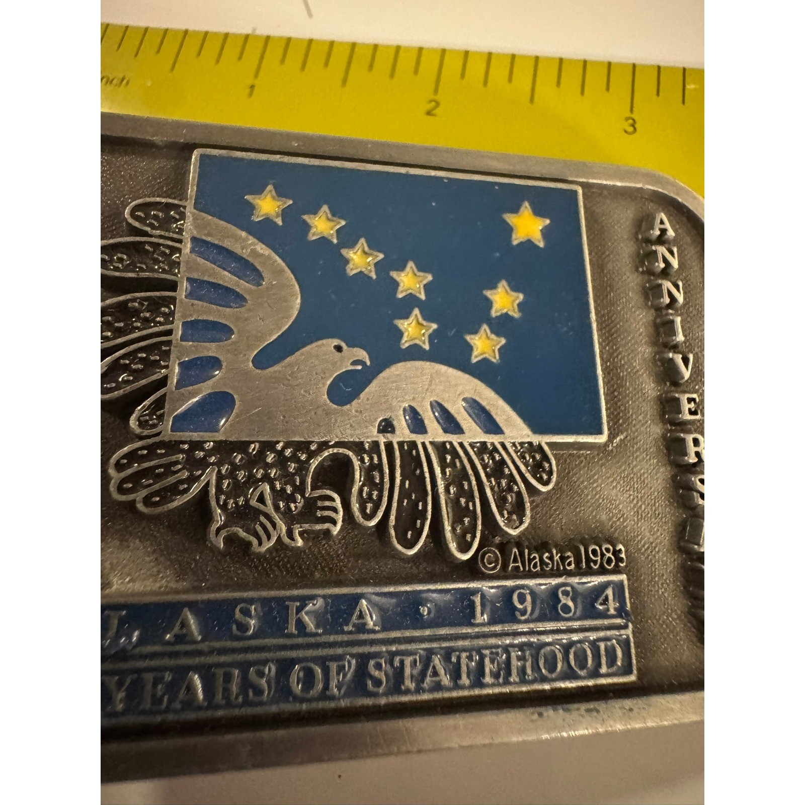 Vintage Alaska 1984 25 Years Statehood Anniversary Belt Buckle Eagle