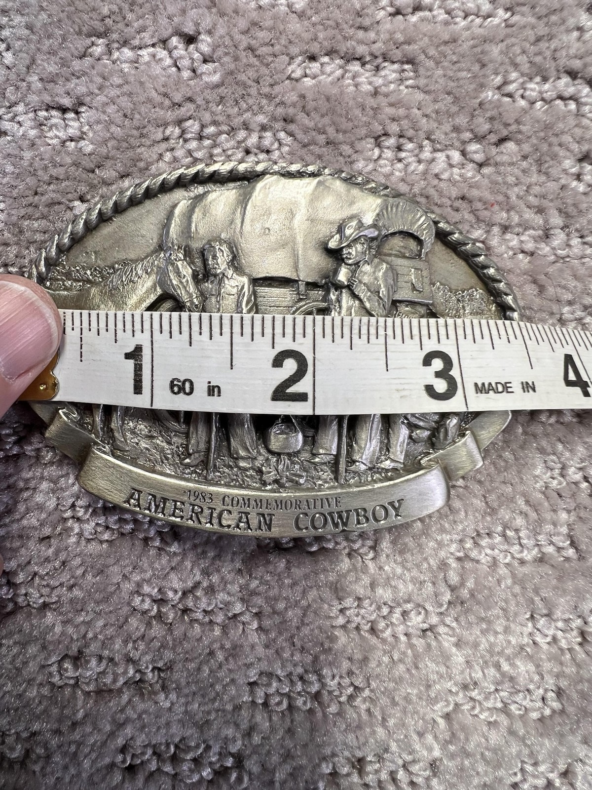 Vintage Arroyo Grande American Cowboy Belt Buckle Mens Silver Western 80s