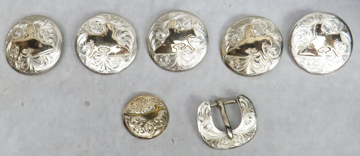 RODEO 10K GOLD ON STERLING SILVER BRONCO STUDS & BUCKLE MOUNTINGS FOR BELT