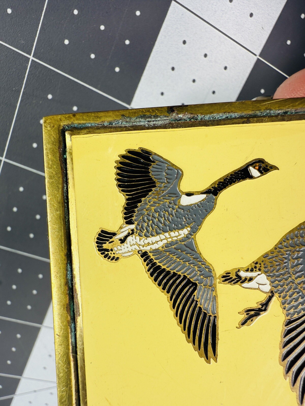 Vintage solid Brass Nap Inc. Canadian Geese Enameled Belt Buckle F02 3&Prime;x2.5&Prime;