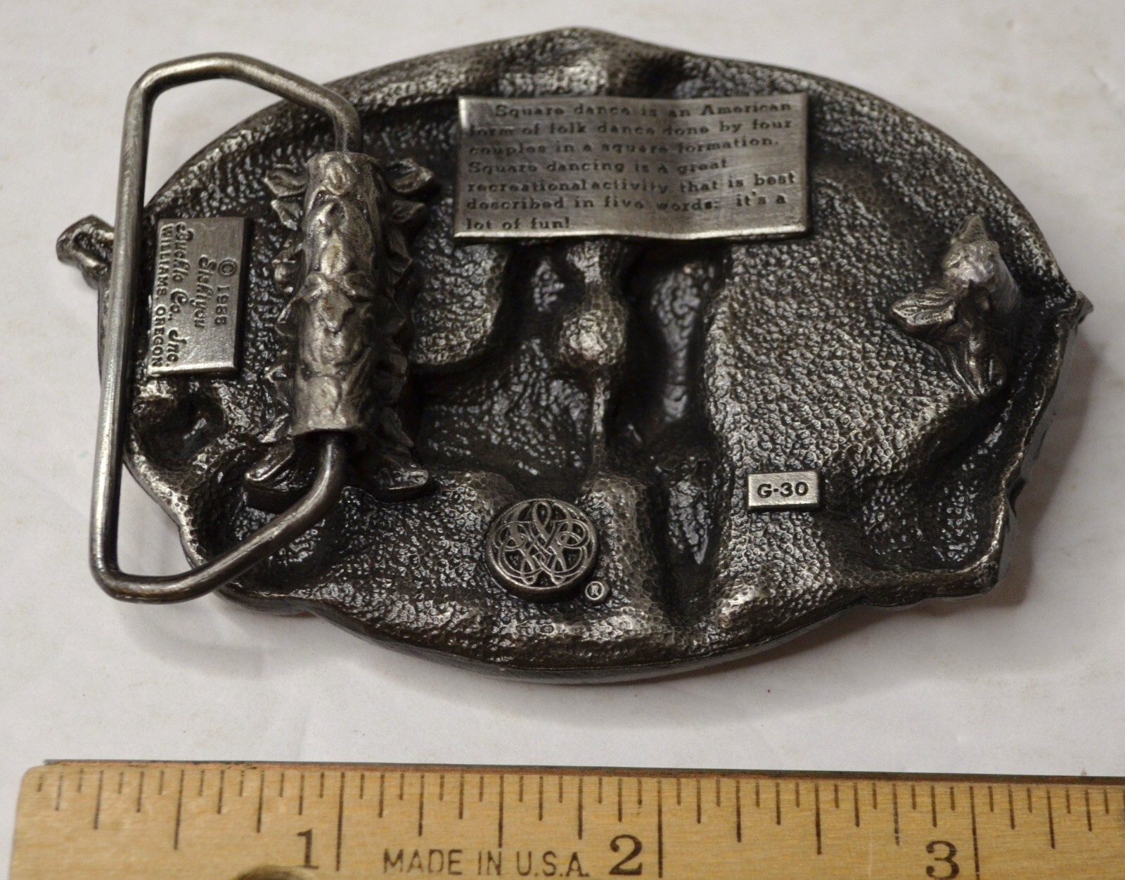 1985 SQUARE DANCING SISKIYOU METAL BELT BUCKLE OREGON BANJO FIDDLE