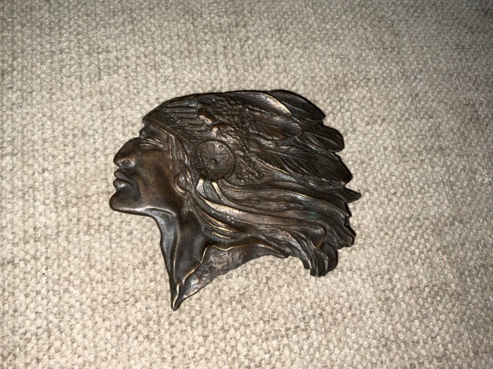 Belt Buckle Native American Indian Chief Head Bergamot Brass Textured Vintage