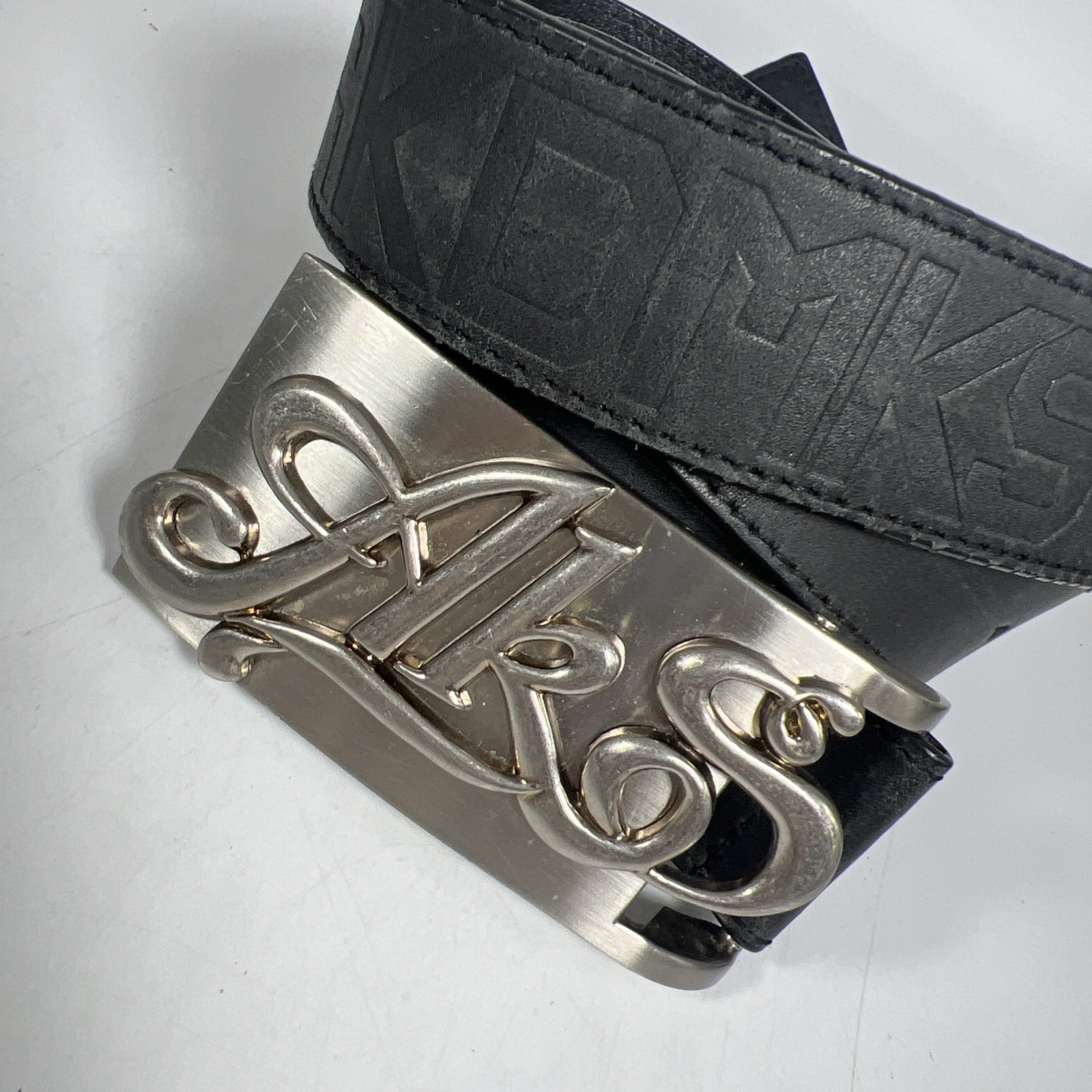 AKADEMIKS Black Belt With AKS Buckle Silver Color Vintage