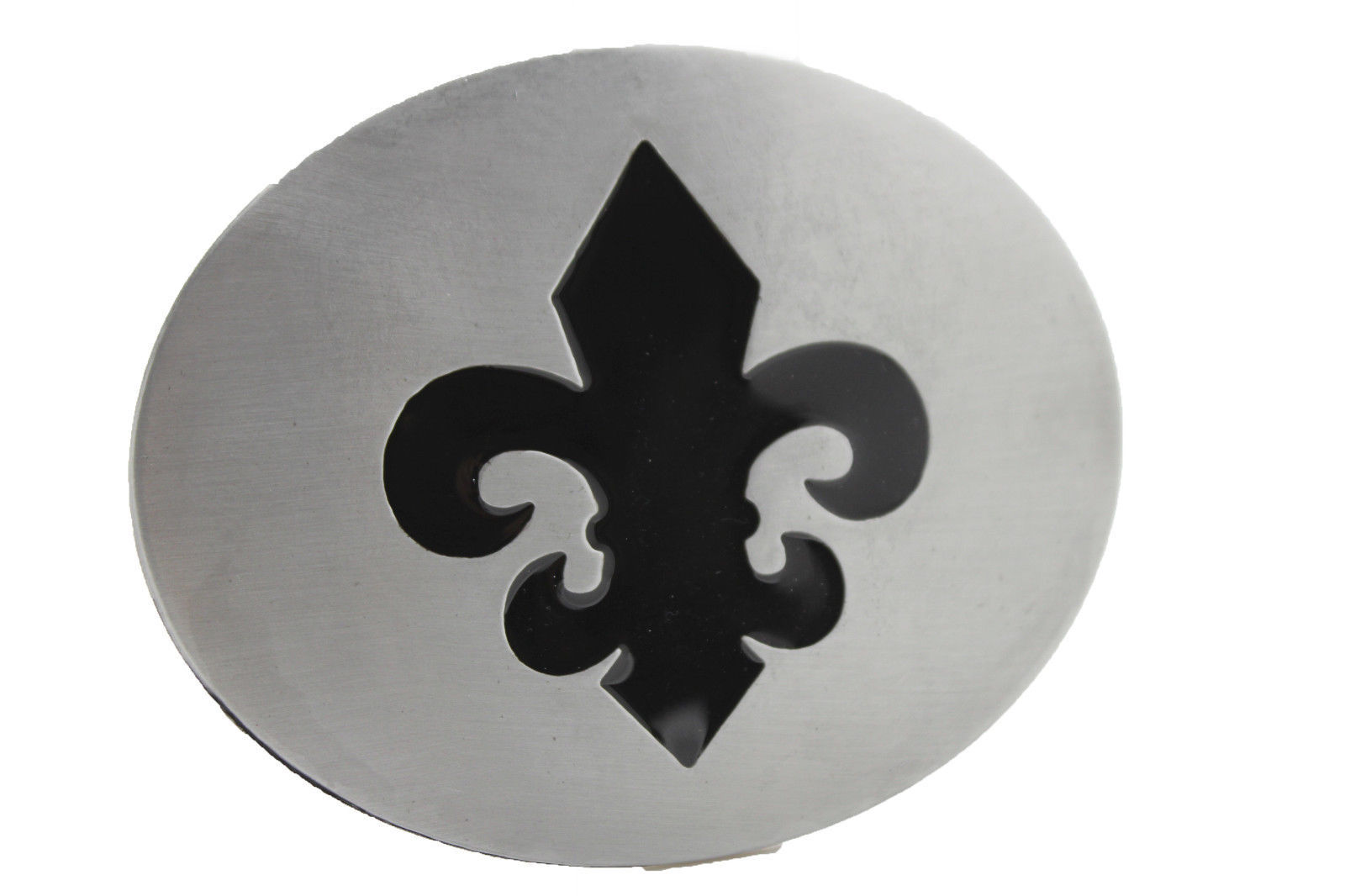 Women Men Belt Buckle Silver Metal Bling Black Fleur De Lis Iris France Flower