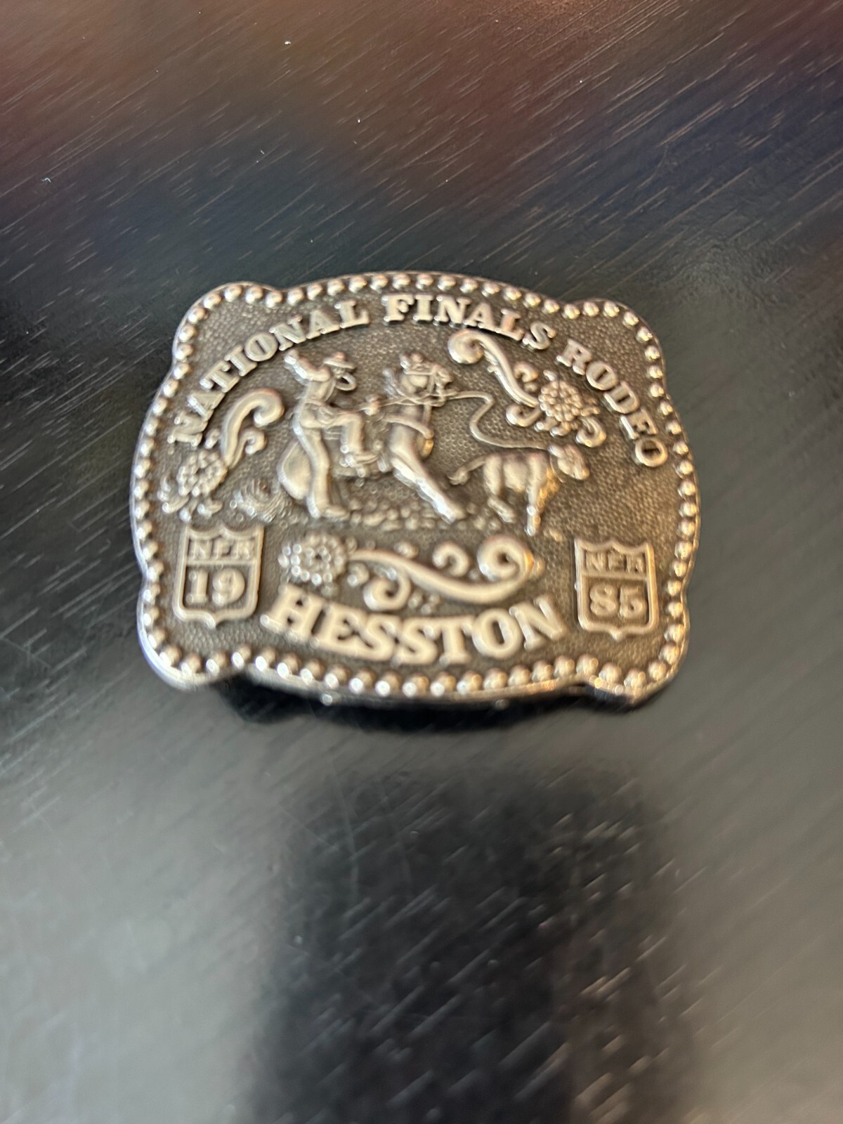 Vintage Collectible Hesston National Finals Rodeo 1985 Metal Belt Buckle
