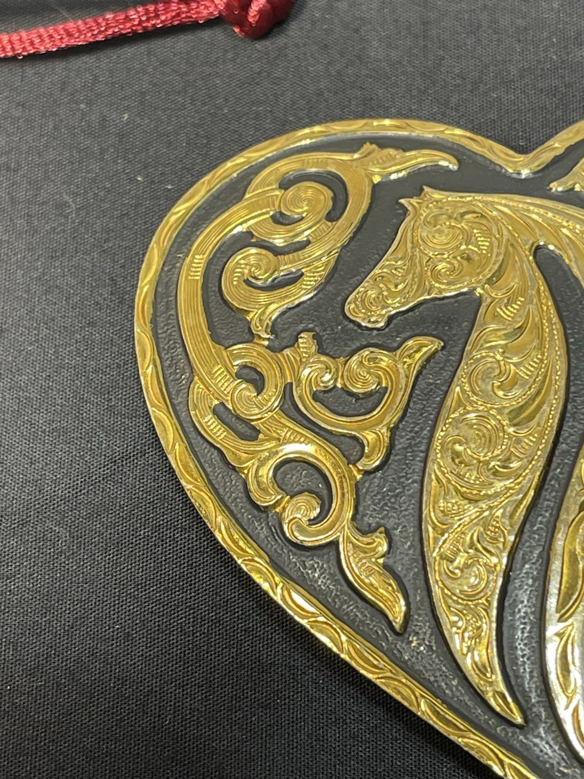 1998 Crumrine Buckle Silver Electroplate On Brass Horse head Heart Shape