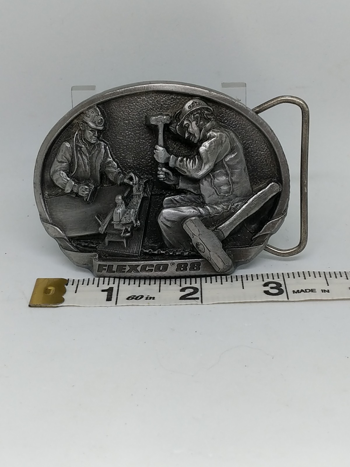 Vintage Flexco Belt Buckle Mens One Size Pewter Mining Miner 1988 80s Promo