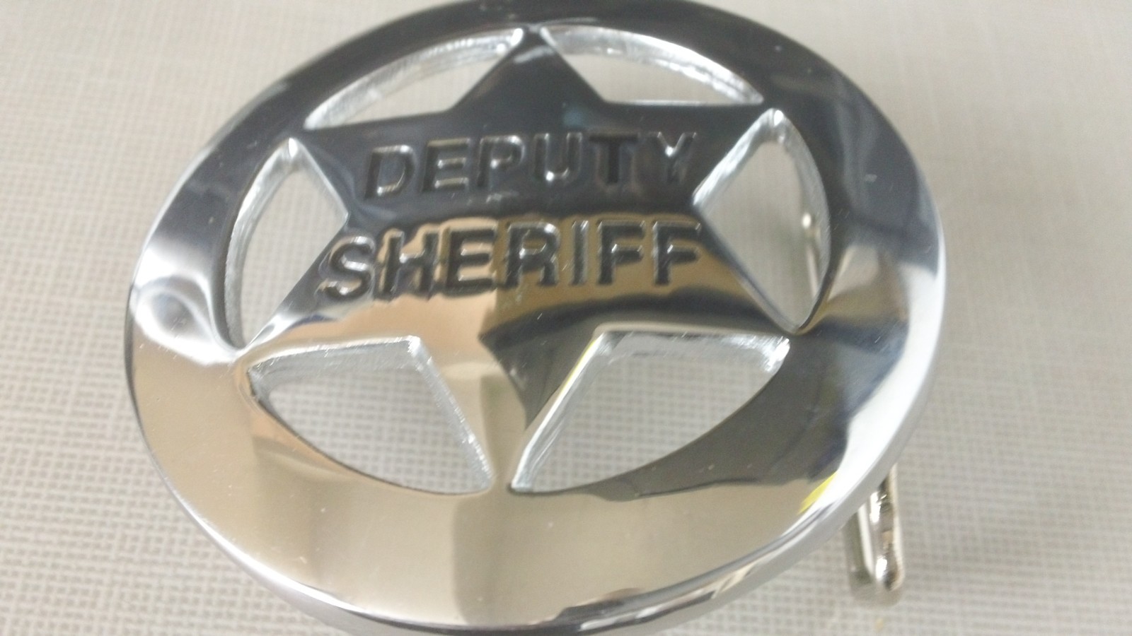 Deputy Sheriff Badge Style Belt Buckle 6 point Solid Brass Shiny Plated Silvery
