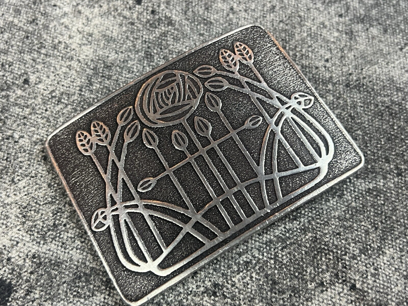 Charles Rennie MacKintosh Pewter Belt Buckle Rare Silver Tone Design Rare VTG