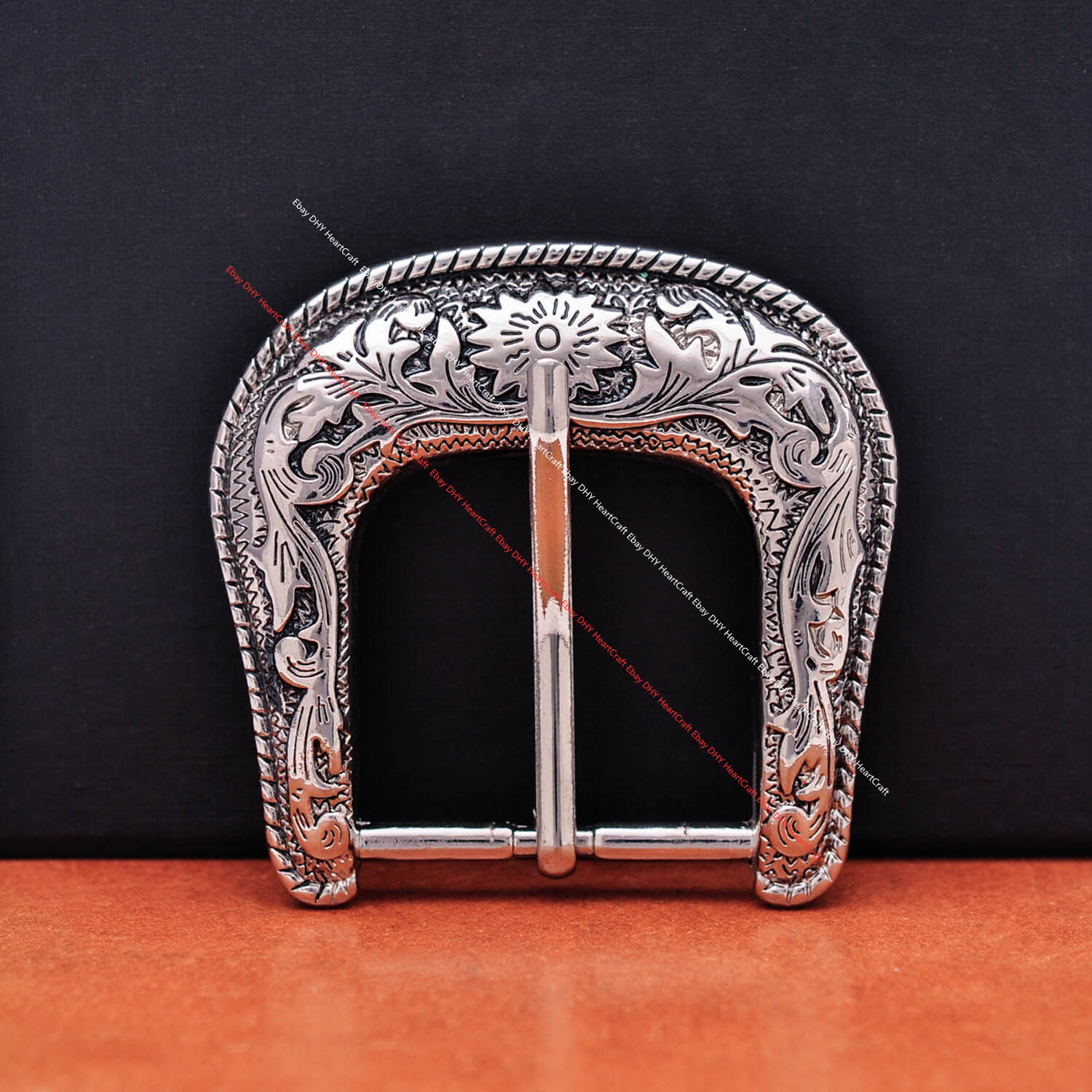 39mm Engraved Western Flower Silver Equestrian Bridle Halter Belt Buckle Set 3pc