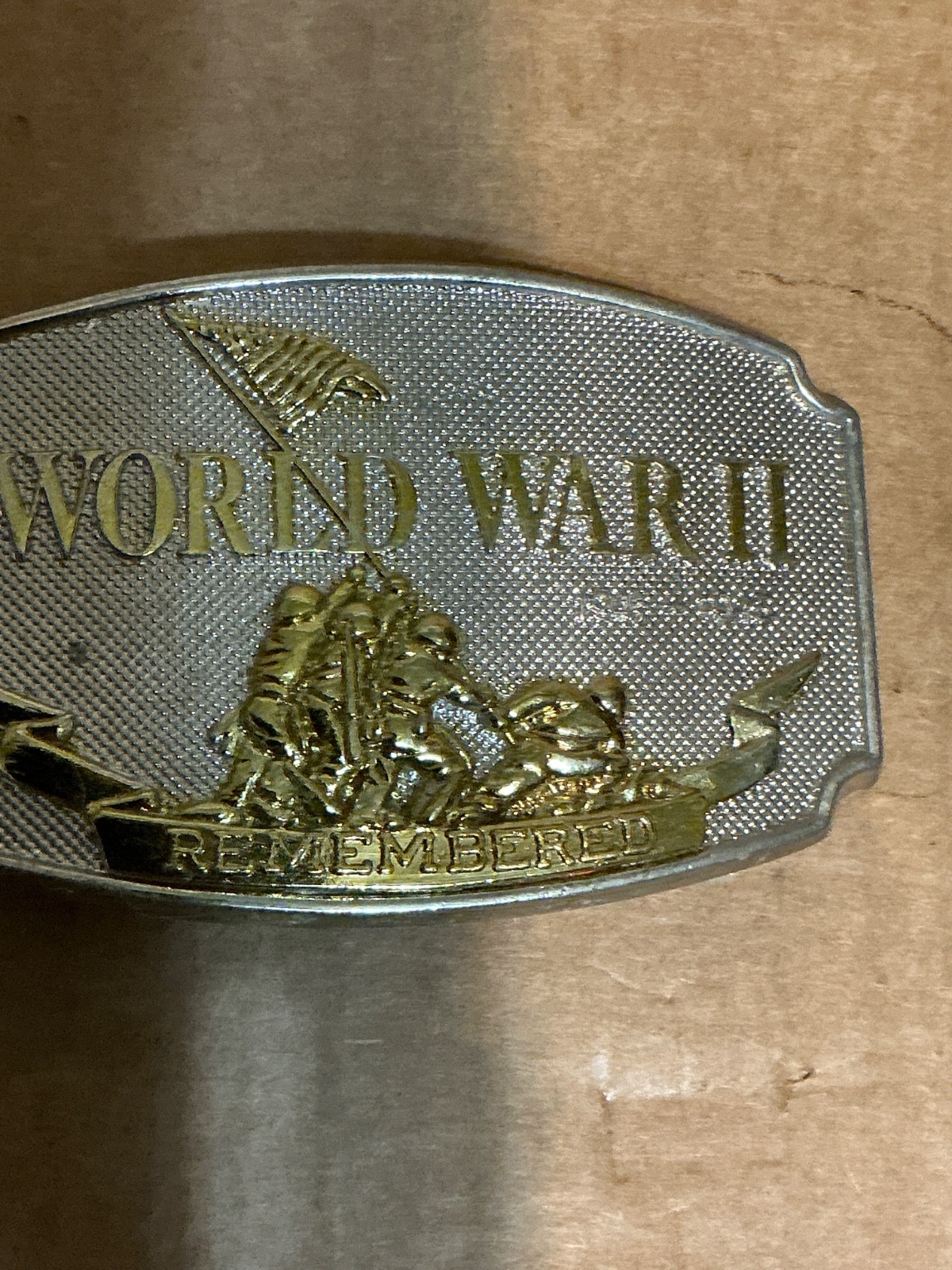 Used Colorful Metal Alloy “World War ll Remembered” Belt Buckle