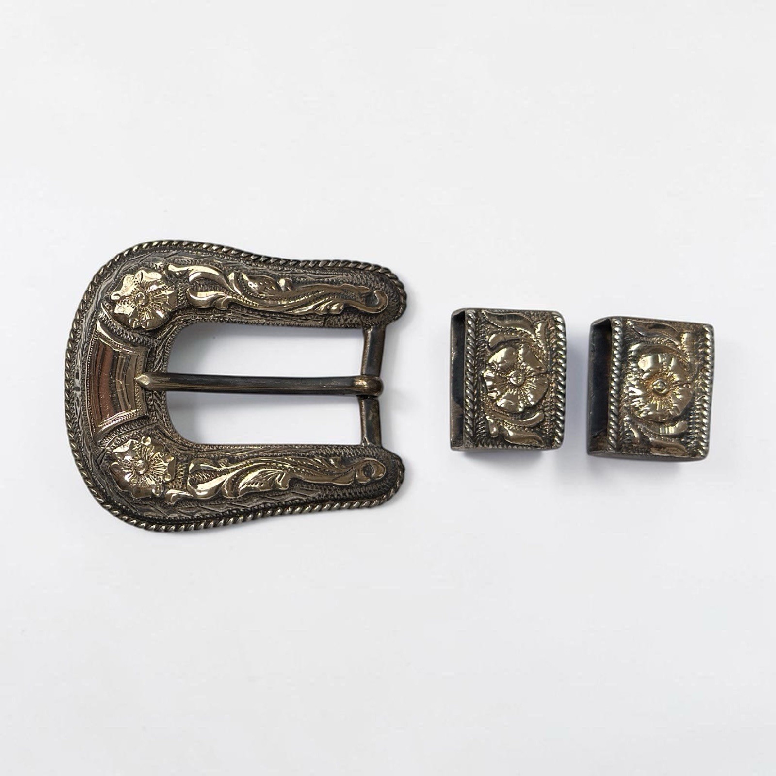 14K Gold Sterling Silver Hollands San Angelo 103 Ranger 3 Pc Belt Buckle Set