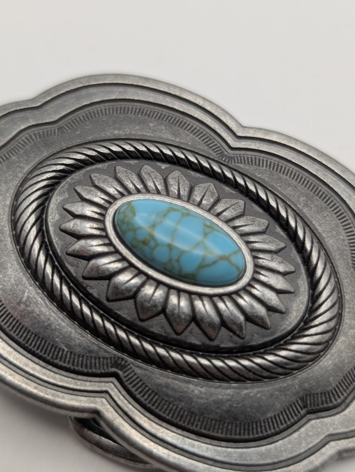 Catchfly Studio Western Belt Buckle Faux Turquoise Silver Tone Cowgirl Boho