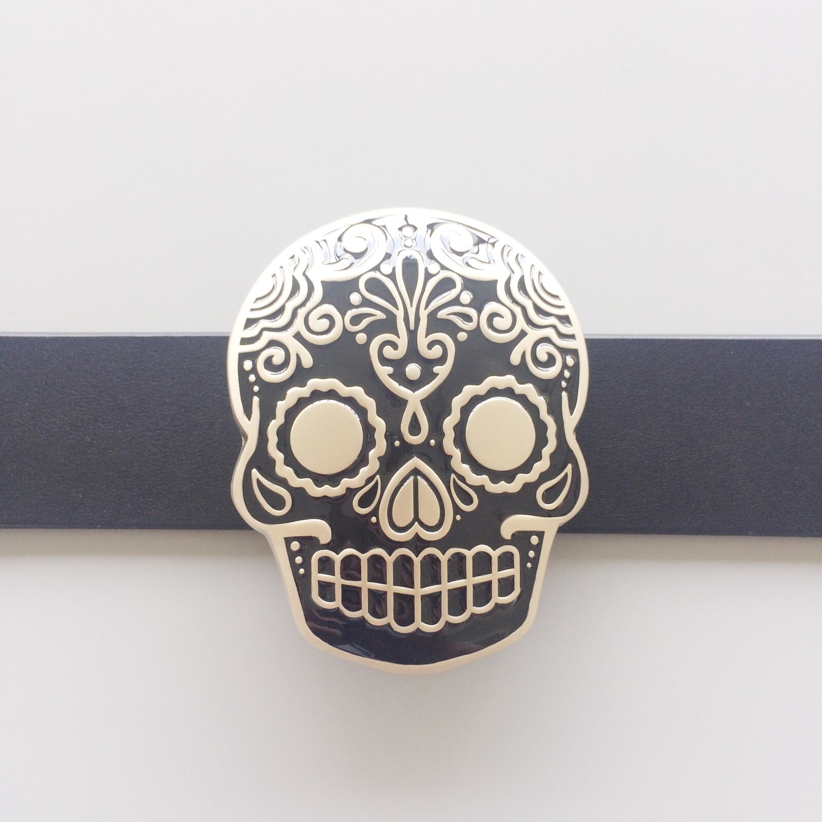 Black Enamel Matter Silver Plated Tattoo Skull Belt Buckle Gurtelschnalle