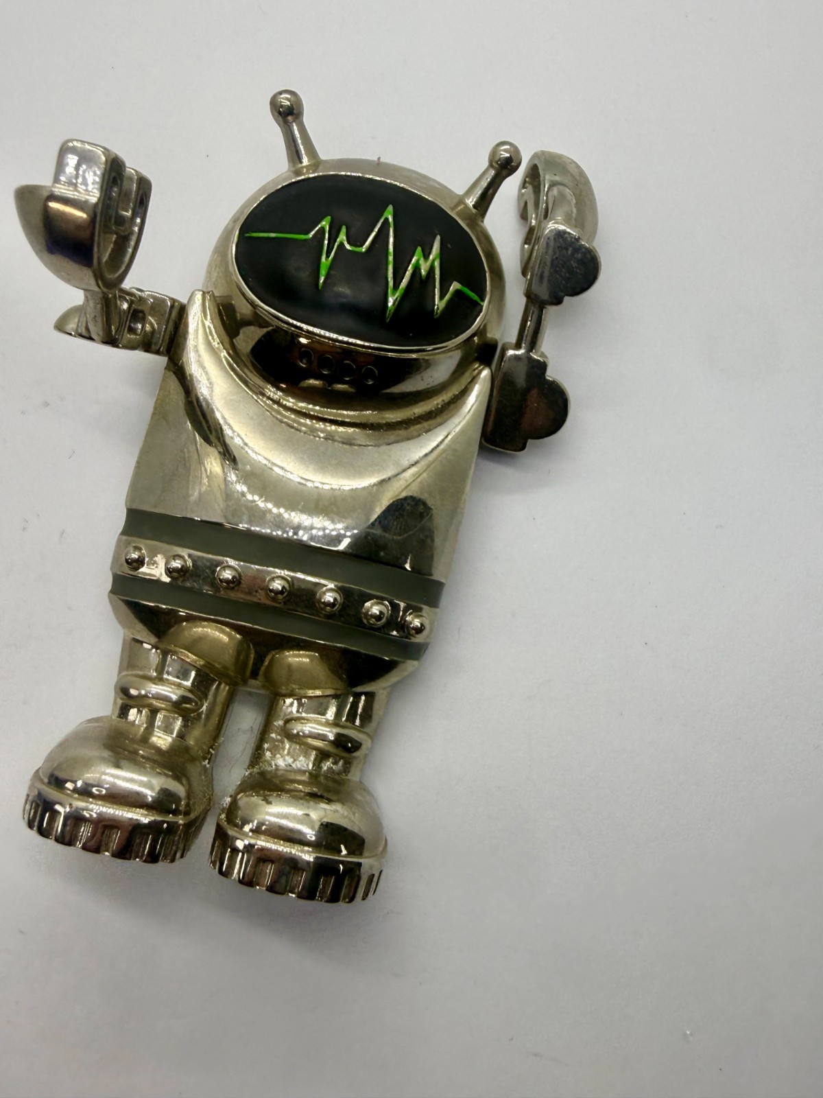 Outer Space Suit Alien Astronaut Chrome Figural Moving Arms Toy Like Belt Buckle