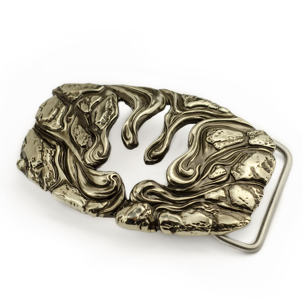 German silver belt buckle Lava Trident, Ukrainian Polygonal Low poly design