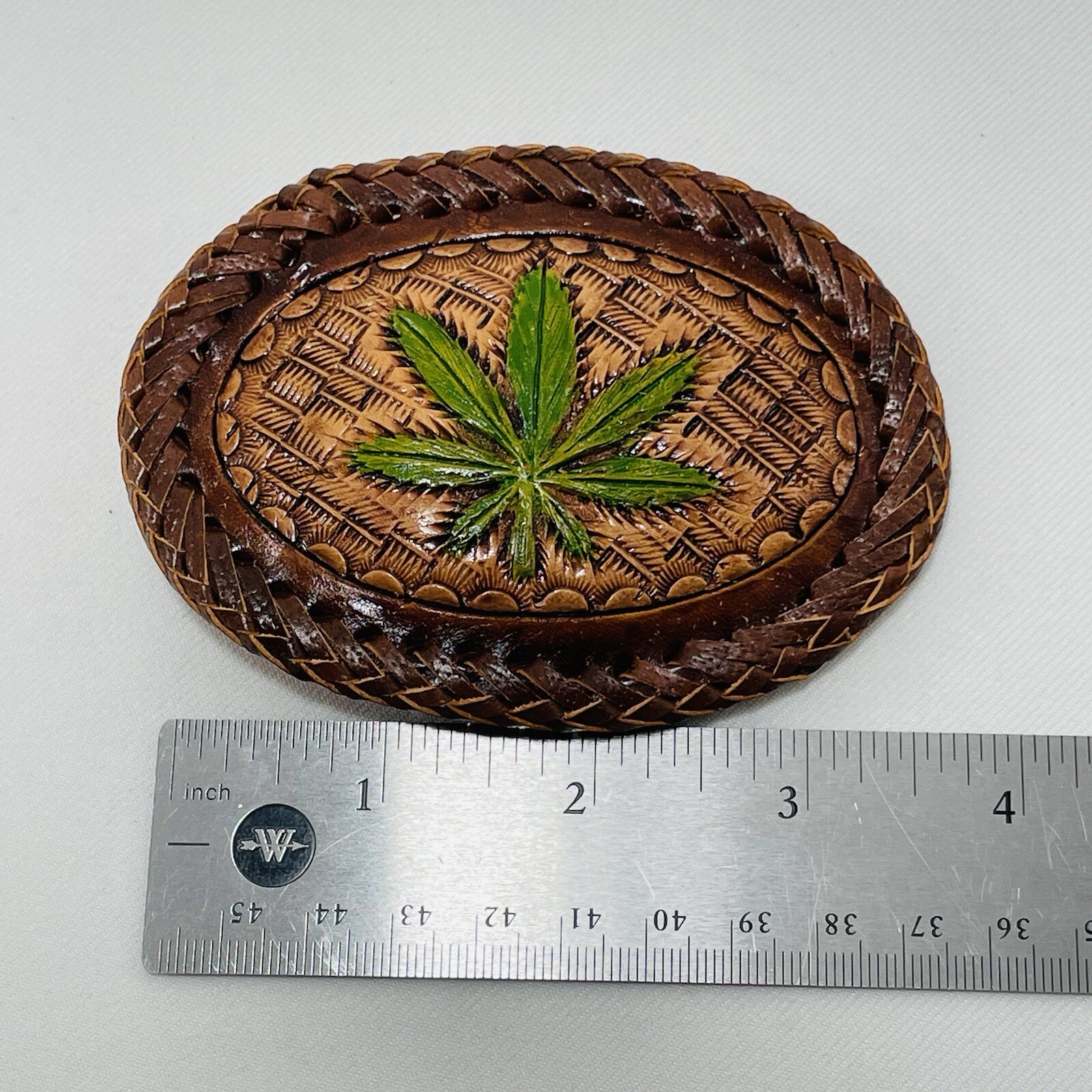 Cannabis Weed Marijuana Plant Leaf Belt Buckle Leather Whipstitch Texture Hippie