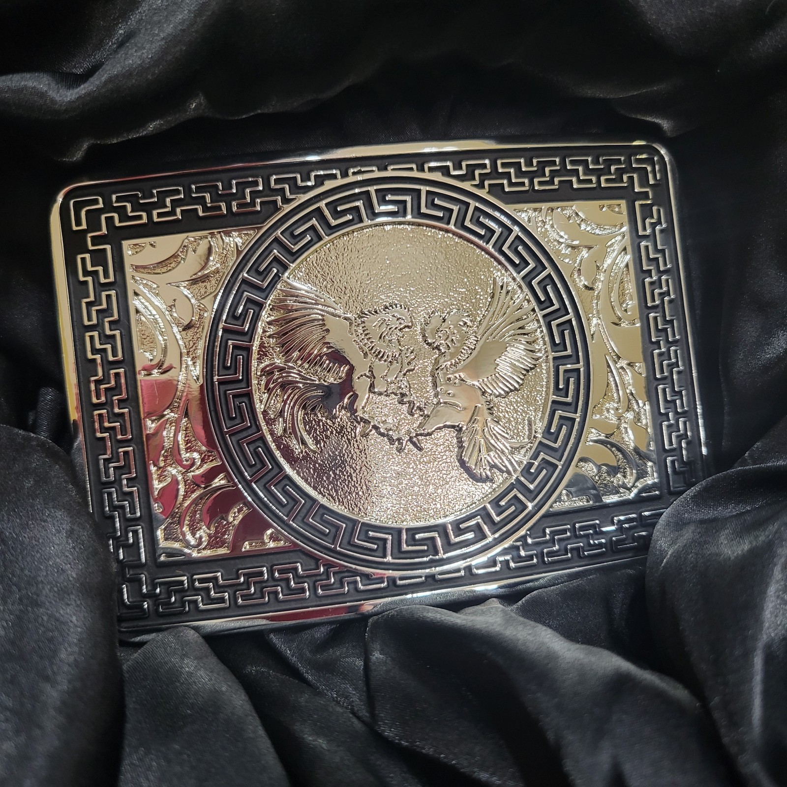Fighting Roosters Belt Buckle Western Rodeo Silvertone Rectangle Buckle
