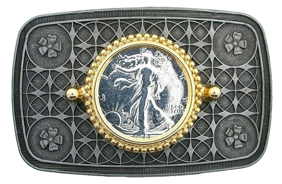 Pewter Silver Color Southwest 1945 Walking Liberty Half Dollar Belt Buckle