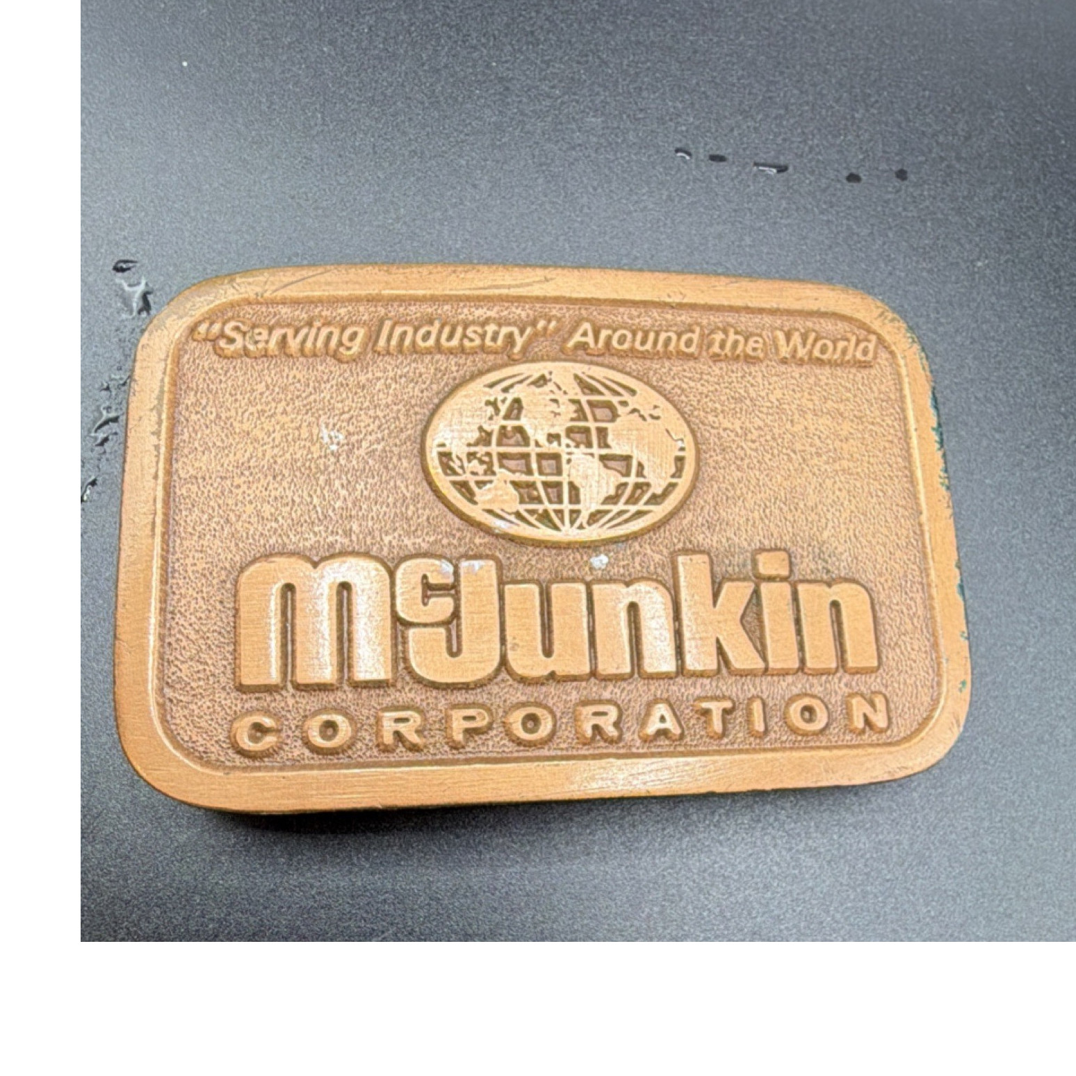 McJunkin Bronze Industrial Metal Clamp Closure Rectangular Logo Belt Buckle
