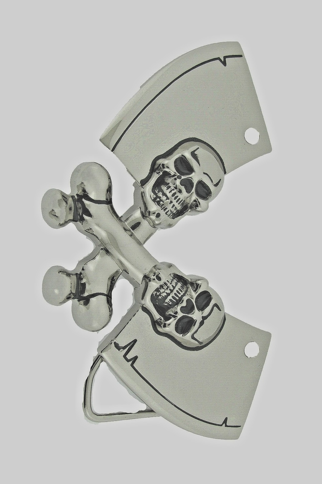 Skull Belt Buckle Rock Rebel Skeleton Vintage Hatchet Silver Metal Cleavers Axes