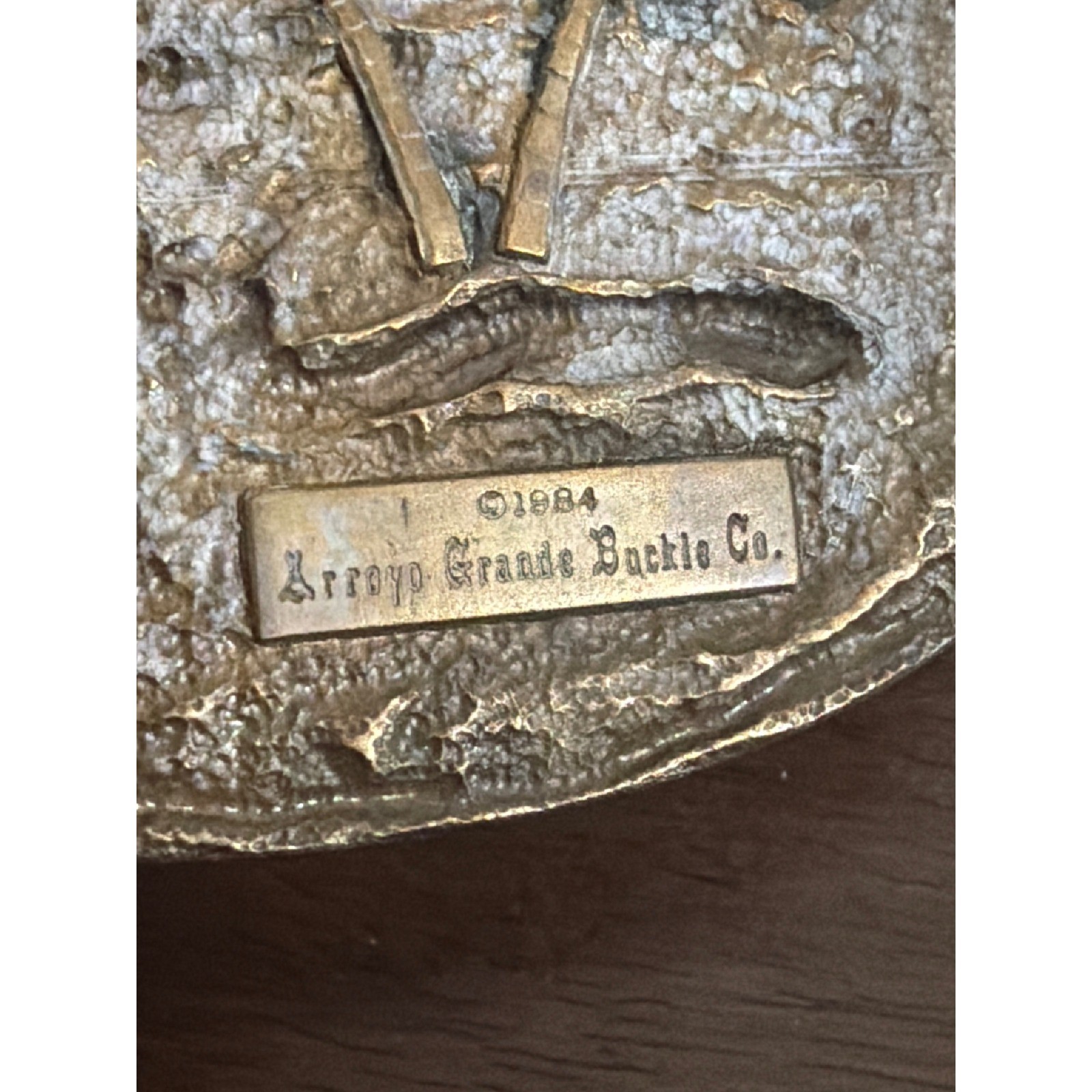 Vintage 1984 Arroyo Grande Buckle Co Hawaii Islands Map Brass Belt Buckle Green