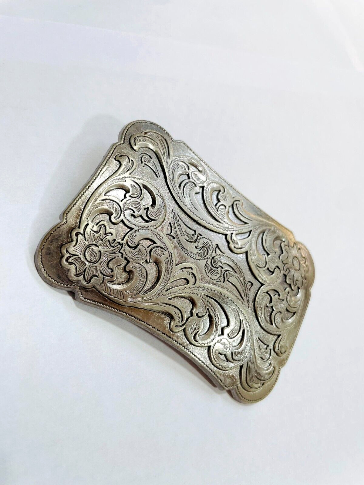 Western Designer Buckle In Silver Antique Color Plate Buckle Unisex Handmade 1.5