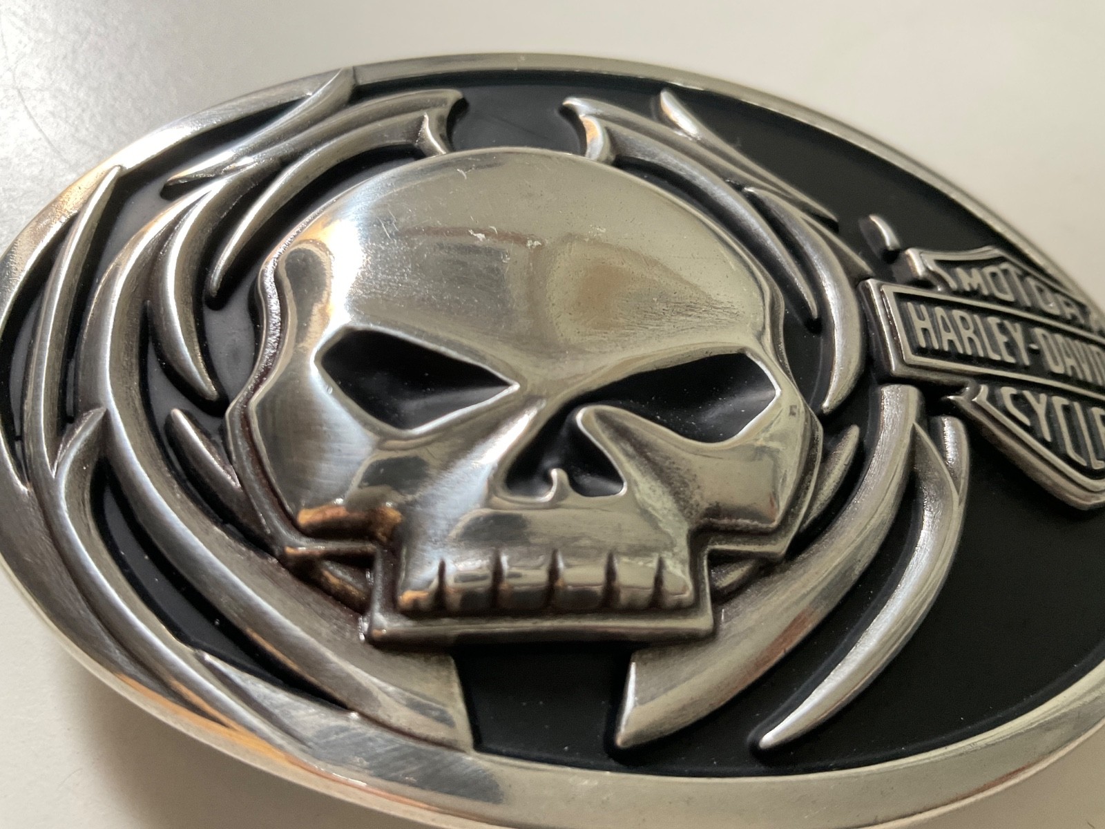 Harley-Davidson Willie G skull Bar&Shield belt buckle.#97798-09VM.Silver plaited