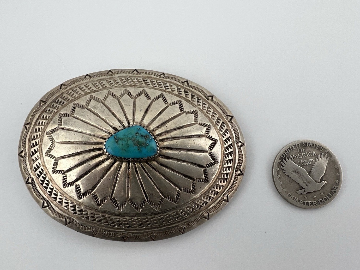 Vintage Navajo Sterling Silver Buckle Turquoise Signed J Blackgoat