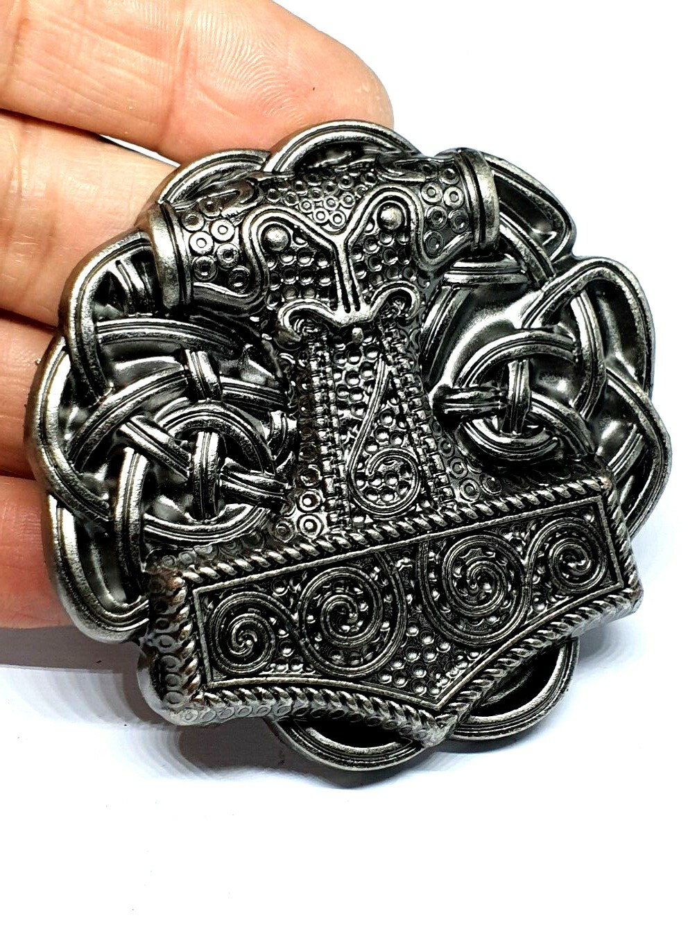 Thor&rsquo;s Hammer Belt Buckle Viking Celtic Raven Skane Metal Pewter Buckle Only