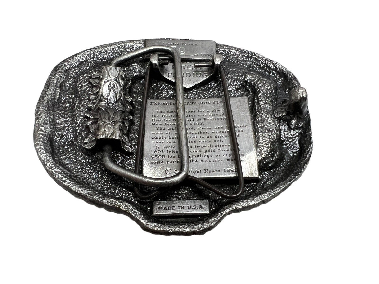 Vtg 1985 Nasco Newbold&rsquo;s Cast Iron Plow Growing Of America Belt Buckle #379