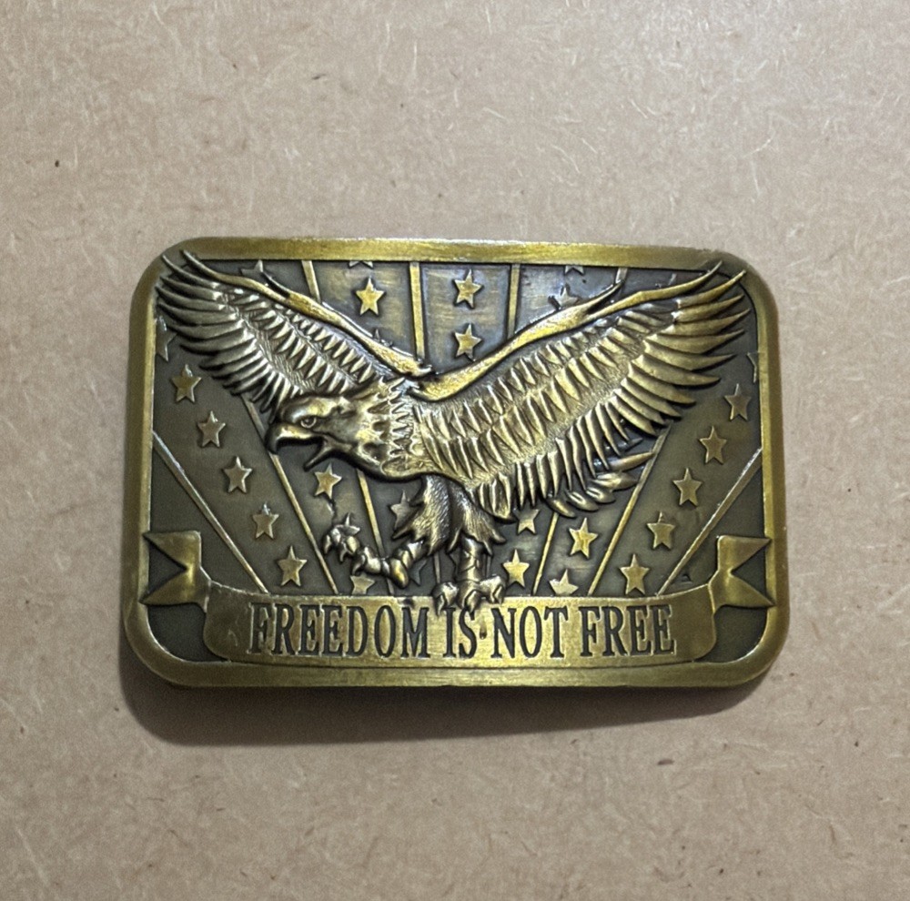 FREEDOM IS NOT FREE Eagle USA Belt Buckle 2×3 Made 2014 Sponsor Brass or Bronze