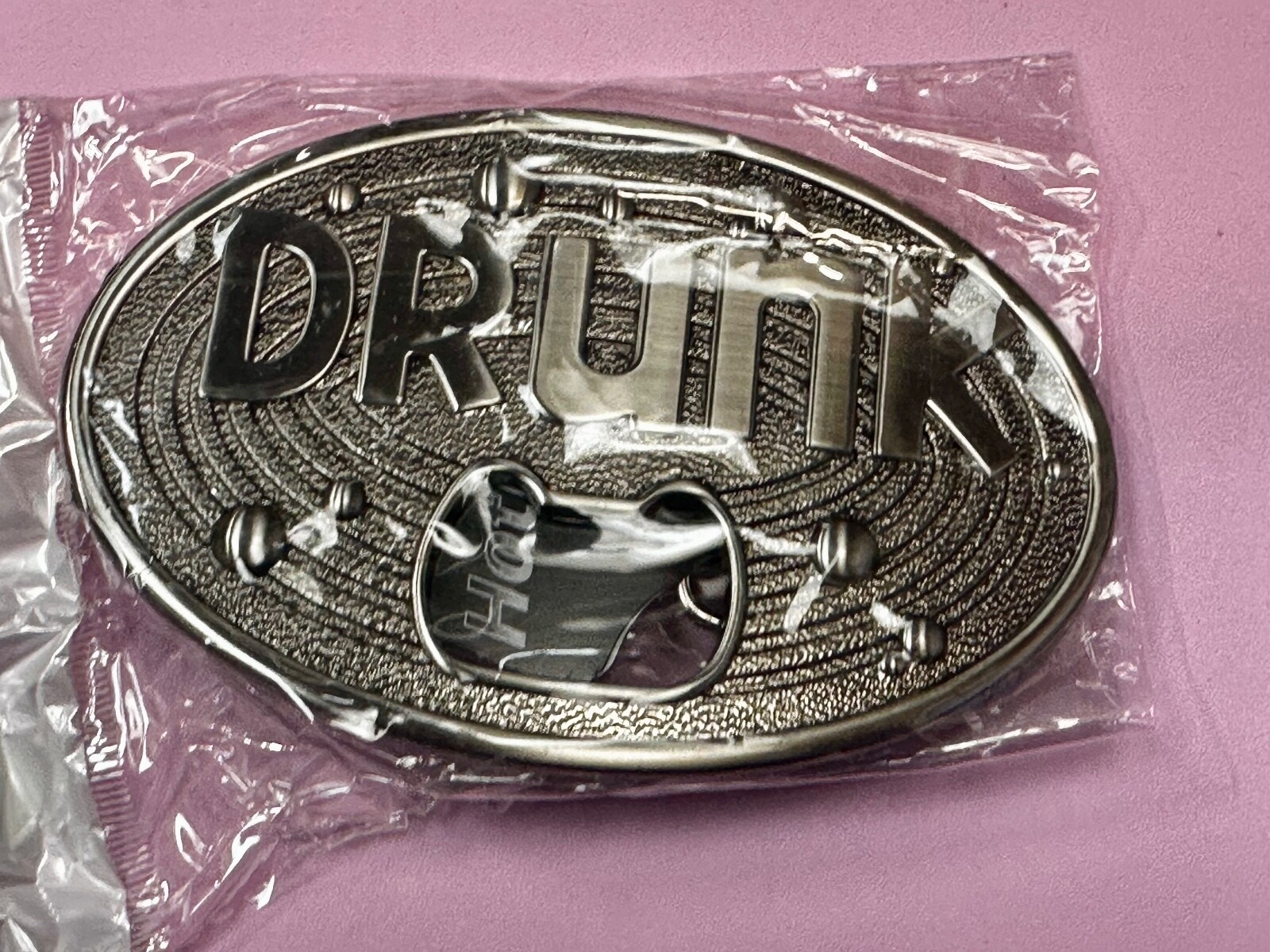 DRUNK Bottle Opener and Large Novelty Statement Stainless Steel Belt Buckle