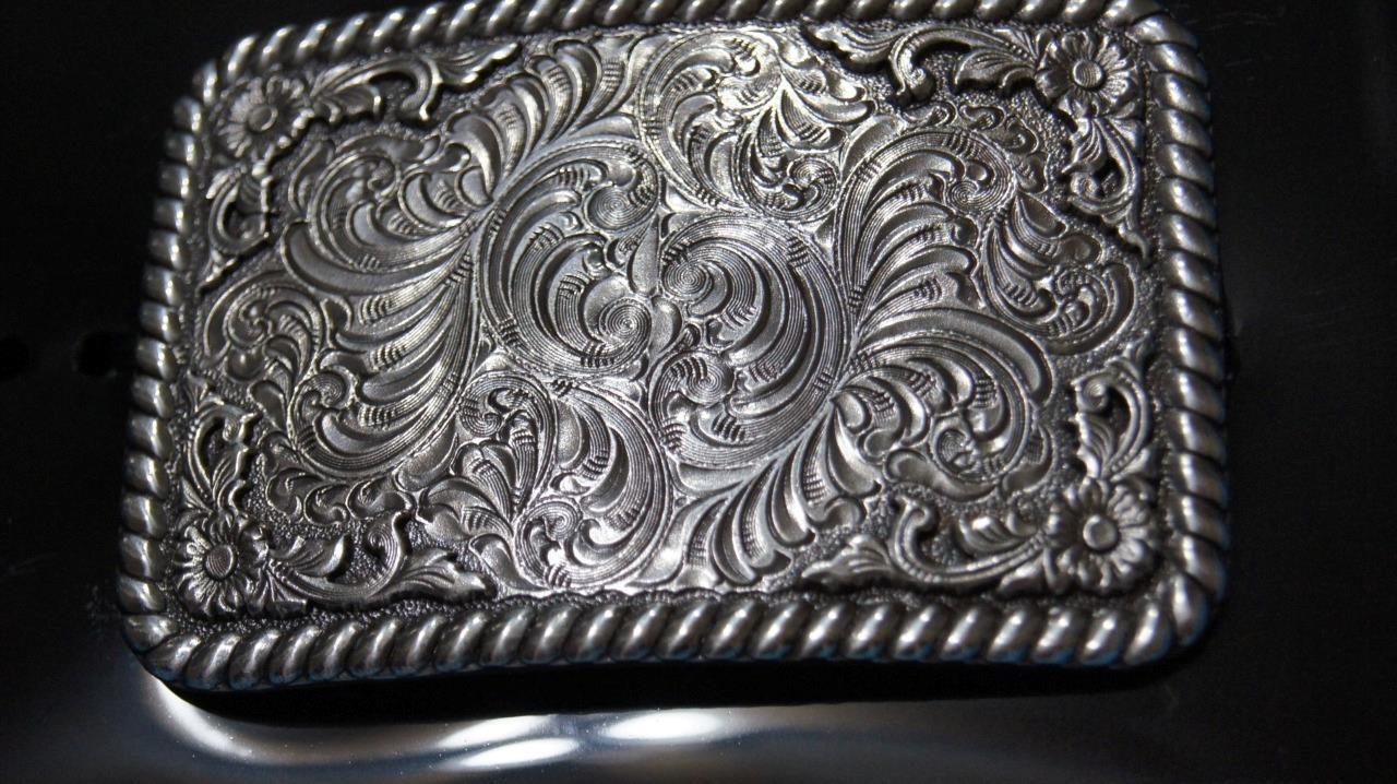 Nocona Rectangle Western Floral Scroll Belt Buckle 37120
