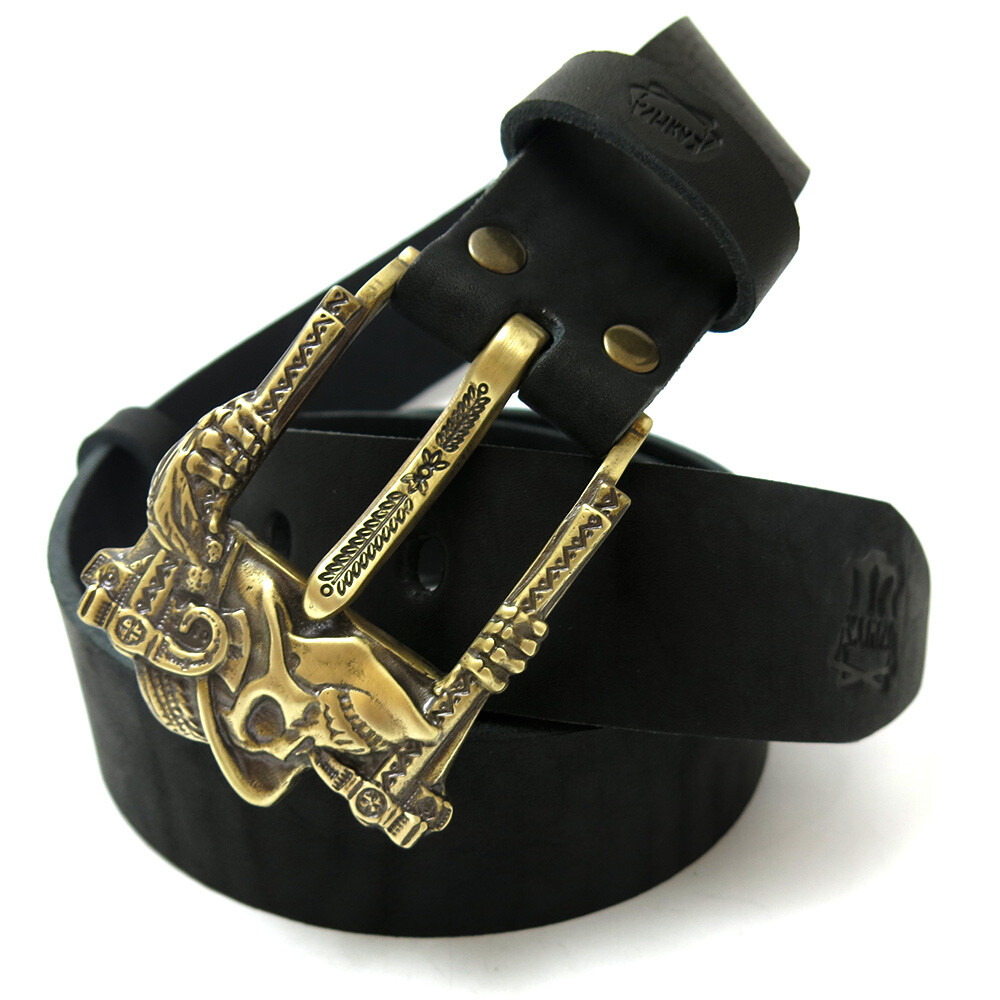 Brass belt buckle with skull « Jolly Roger »; Handmade pin type Skull buckle;