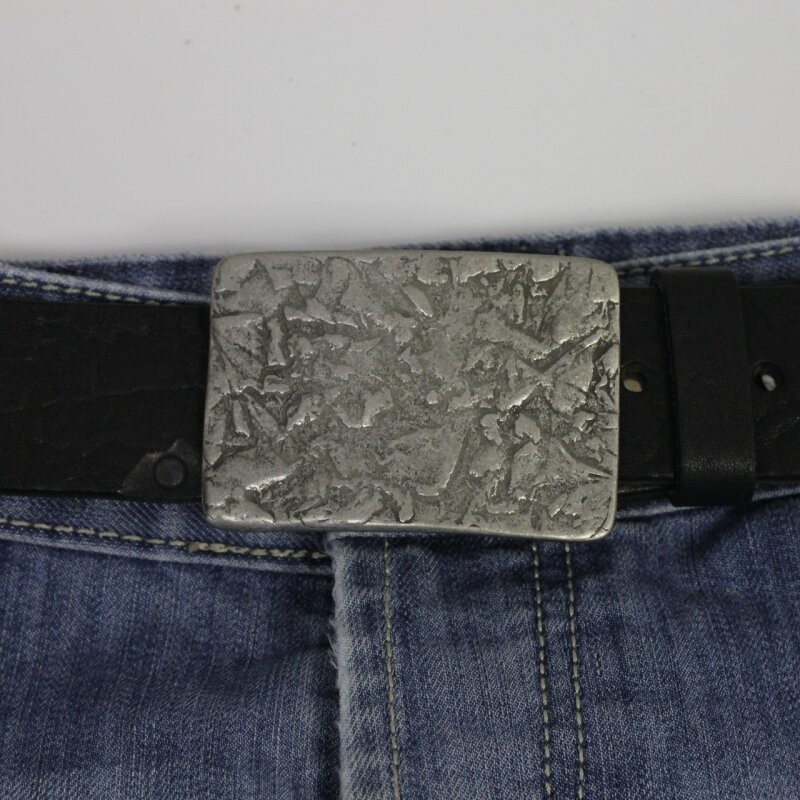 Handmade Metal Belt Buckle Rustic Texture Rectangular Unique Silverfa