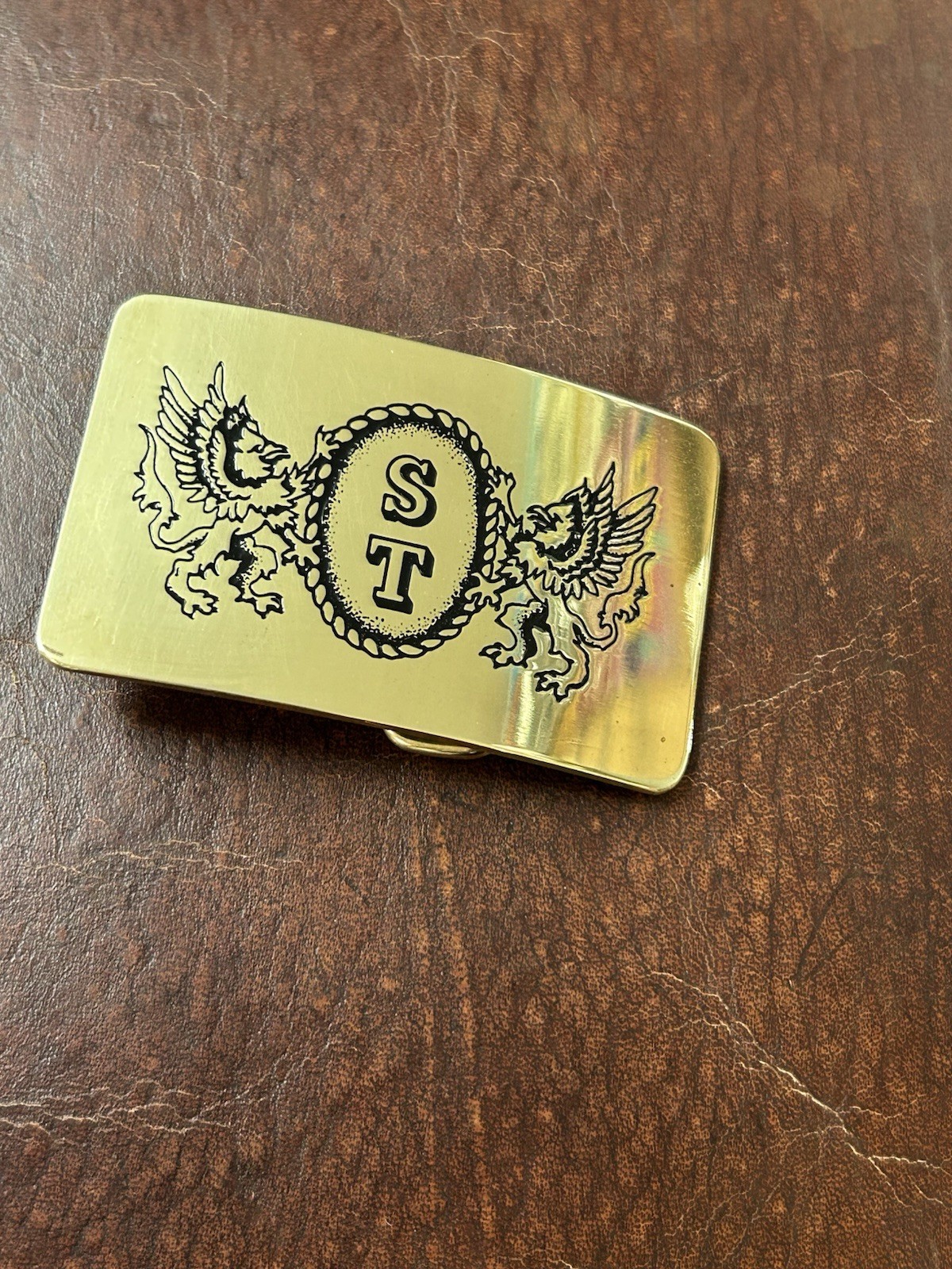 Dragon Brass Belt Buckle Western Cowboy With Initials ST Engraved