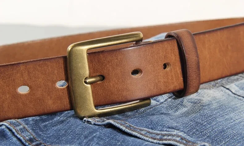 Vintage Luxury Handmade Leather Copper Buckle Man&rsquo;s Belt Cinturon Gotico Cowhide