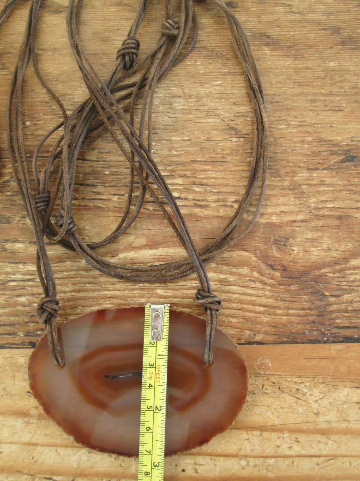 Brazilian Agate Slab Brown Geode and Brown Leather Boho Belt (or Necklace)