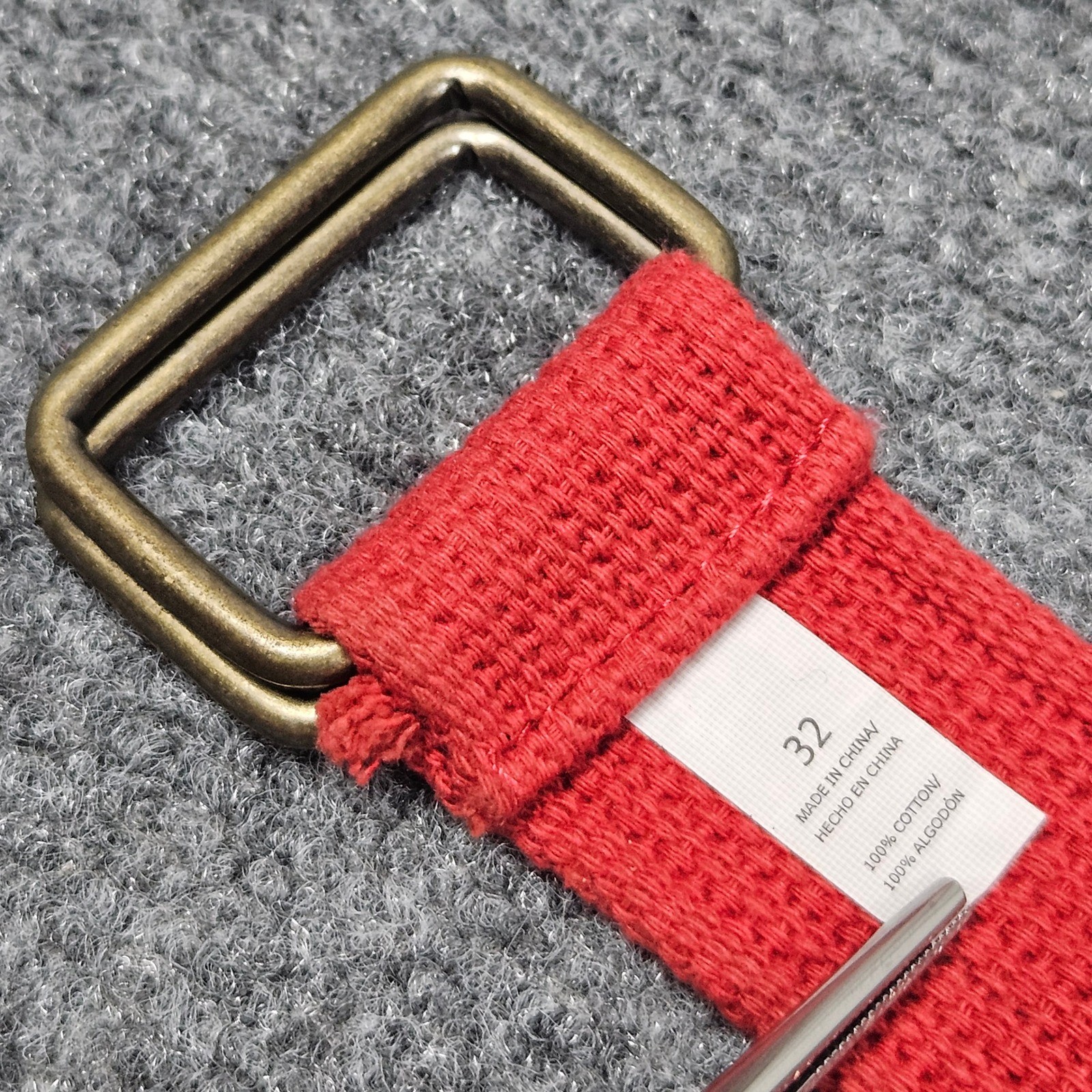 Canvas Belt Single Prong Roller Buckle 33 in Length Red Solid Utility Workwear