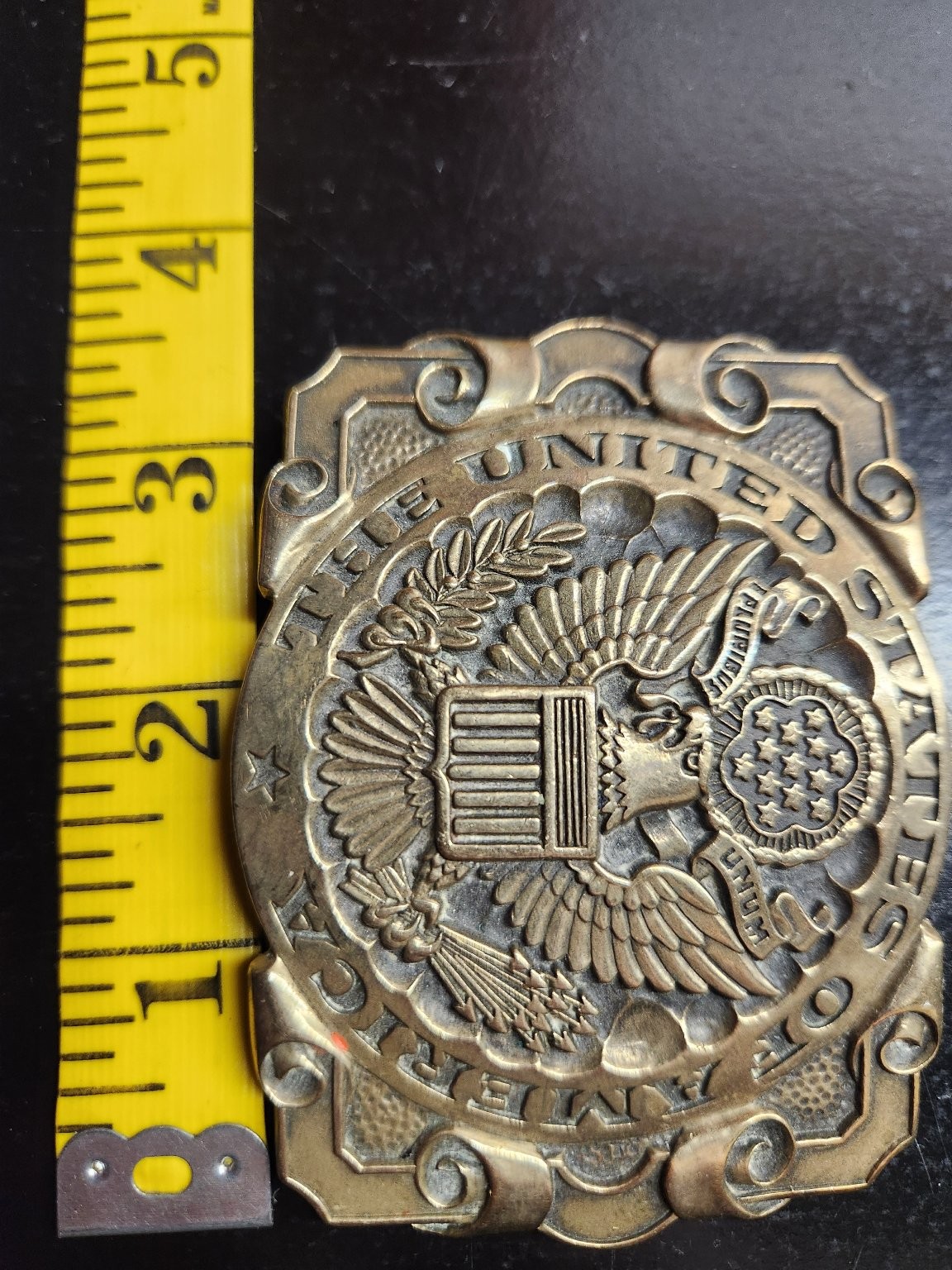 ADM Belt Buckle Solid Brass Great Seal USA Patriotic Western 3.5&Prime;x2.5&Prime;