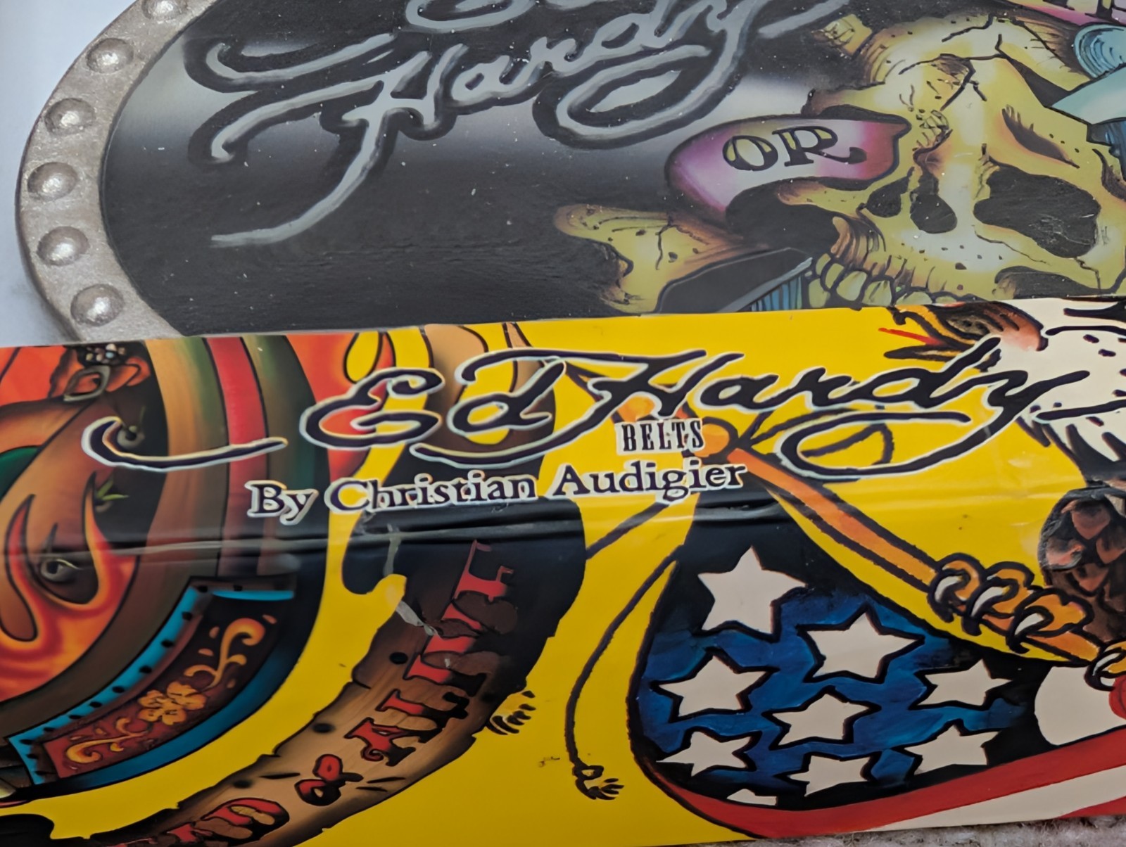 New w/Tags Ed Hardy Metal Belt Buckle Death or Glory Skull & Dagger 260448G