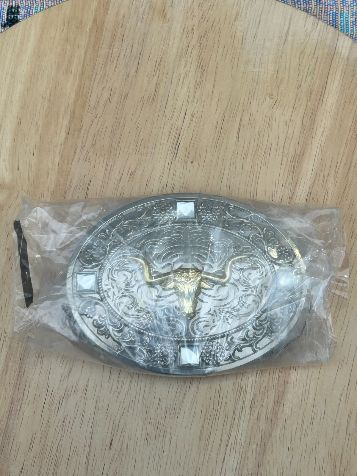 Western Longhorn Buckle Men Unisex Clear Rhinestone Oval Silver Zinc Fit 2 »