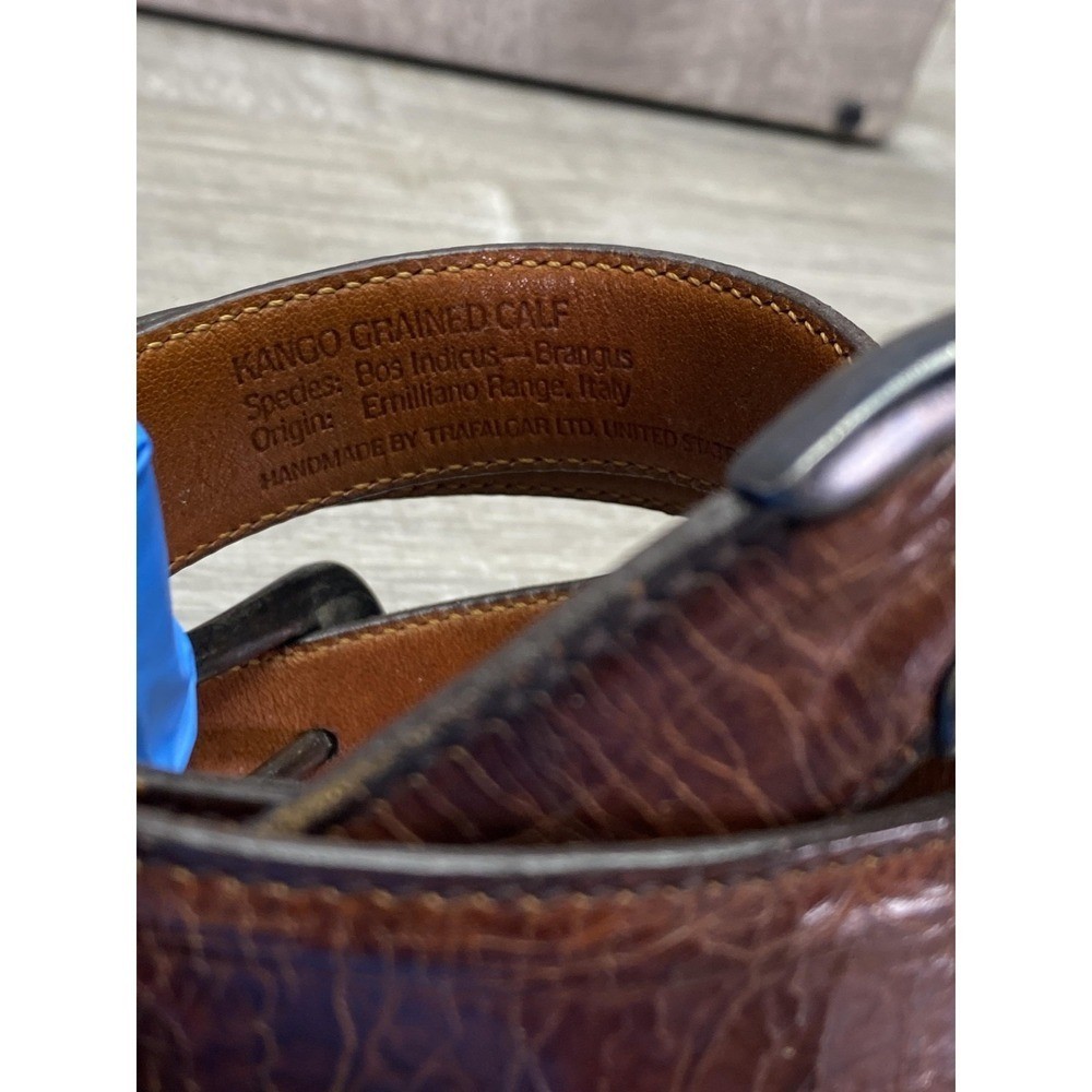 Trafalgar Kango Calf Belt Mens 34 Brown Leather Handmade USA Dress Buckle