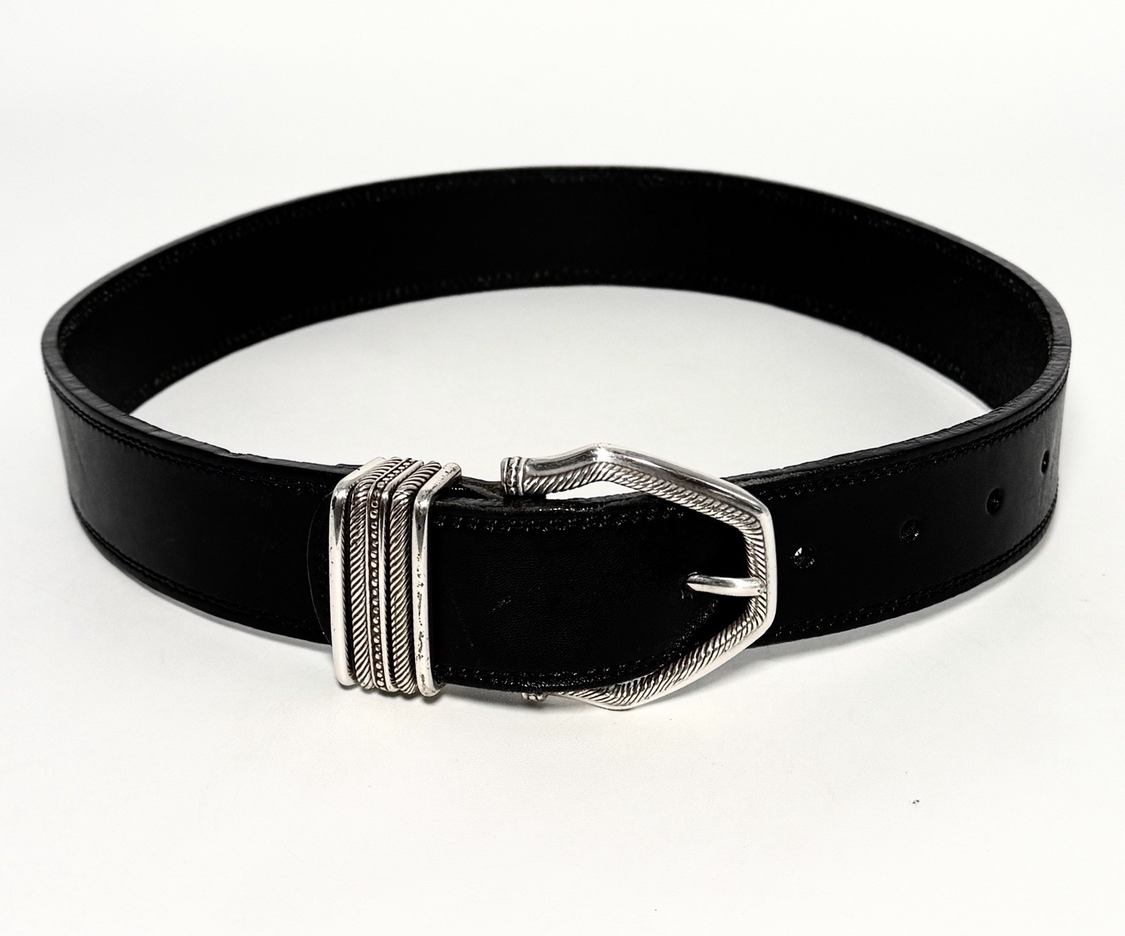 Brighton Black Leather Belt Silver Accents Small 48003