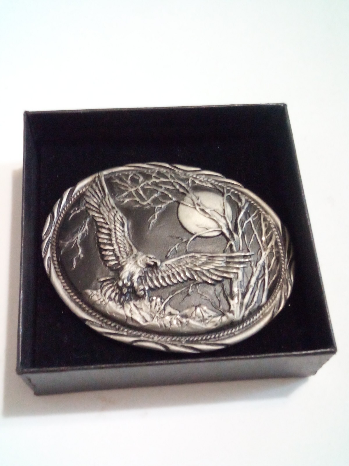 Vintage Eagle Under The Moon Large Metal Belt Buckle SSI Arizona Handcrafted
