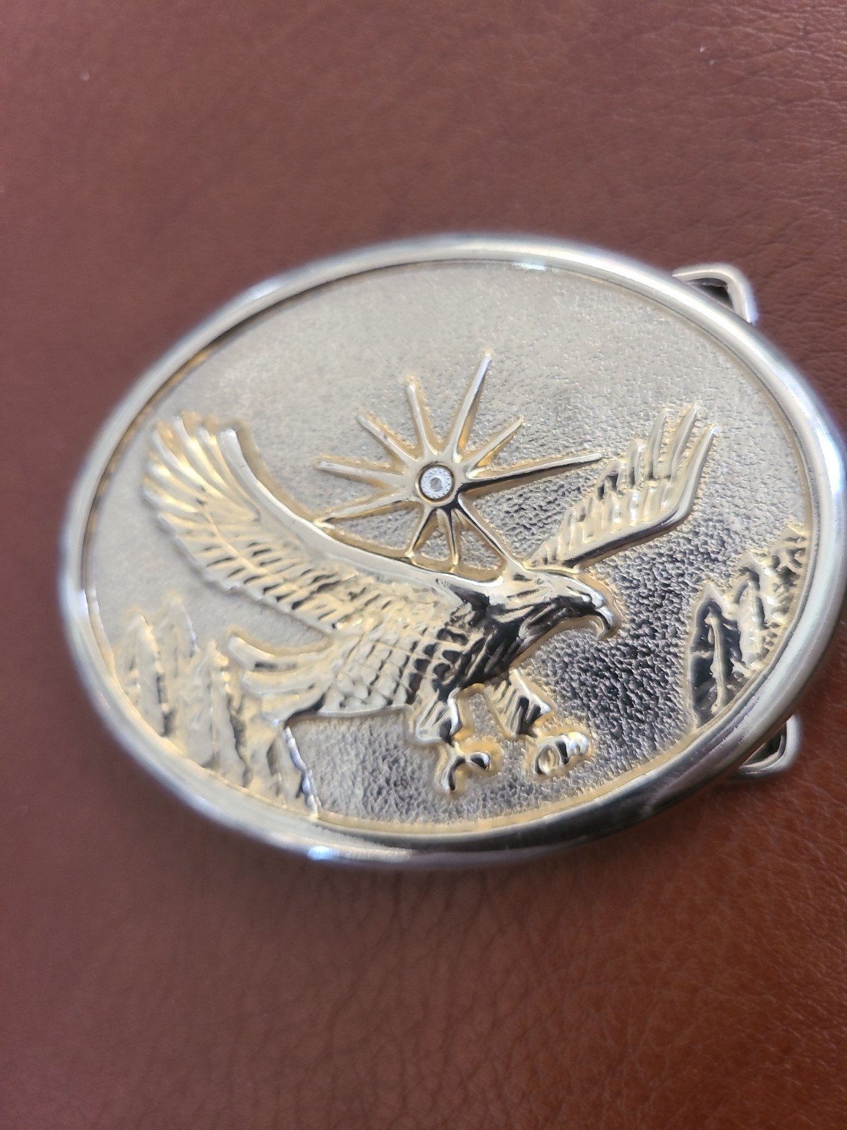 Vintage Belt Buckle American Bald Eagle silver and Gold Toned (3” x 2”)