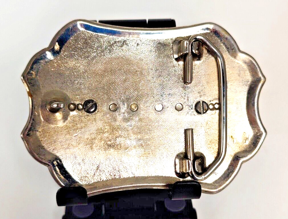 Vintage Belt Buckle Western Style Silver Ornate with Large Black Oval Stone