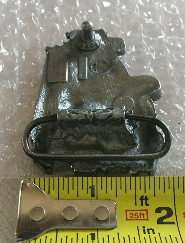 RED FIRE LADDER TRUCK SHAPED CUTOUT BELT BUCKLE BERGAMOT BRASS WORKS USA 1978